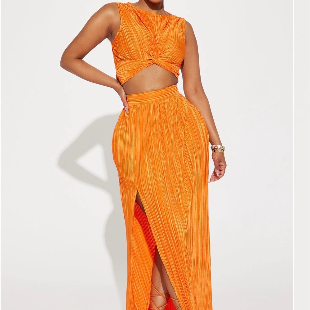 Orange Pleated Women's Skirt